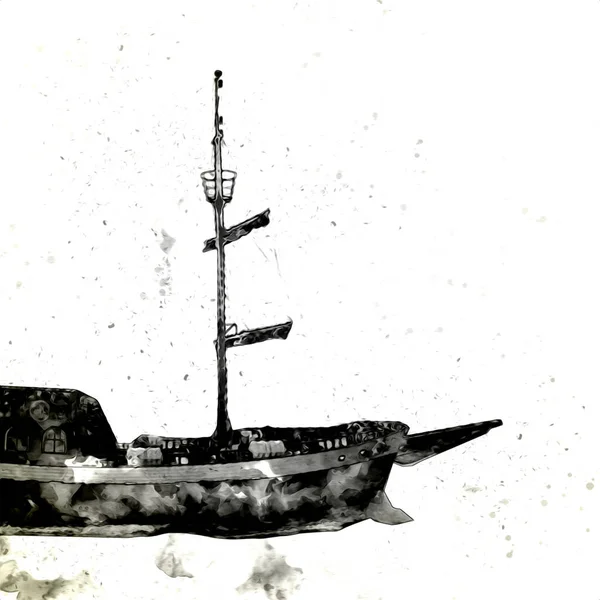 Piratenschip Zeilen Zee Illustratie Kunst Tekening Schets Vintage — Stockfoto