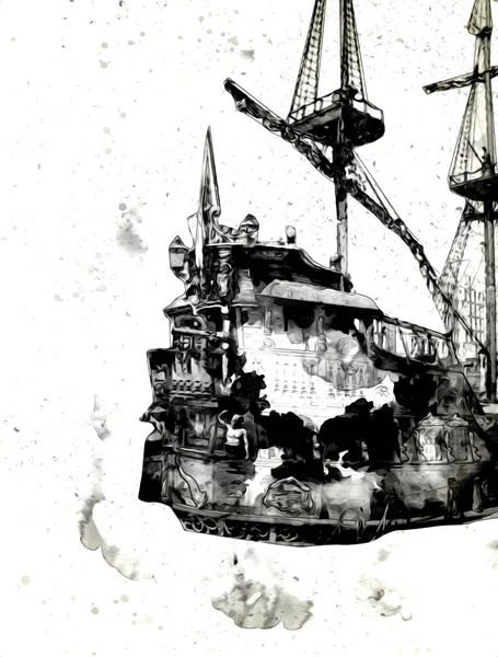 Piratenschiff Segeln Auf Dem Meer Illustration Kunst Zeichnung Skizze Jahrgang — Stockfoto