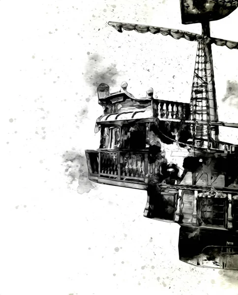 Piratenschiff Segeln Auf Dem Meer Illustration Kunst Zeichnung Skizze Jahrgang — Stockfoto