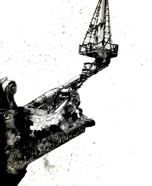 Nave Pirata Vela Sul Mare Illustrazione Arte Disegno Schizzo Vintage — Foto Stock