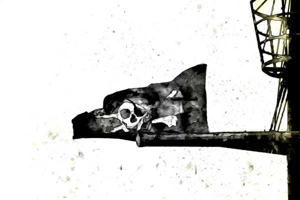 Koponya Csontok Egy Kalóz Zászló Művészeti Illusztráció Rajz Vázlat Évjárat — Stock Fotó