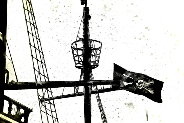 Skull Bones Pirate Flag Art Illustration Drawing Sketch Vintage — Stock Photo, Image