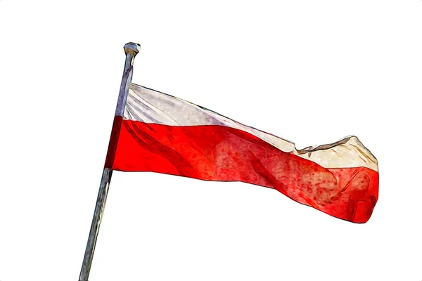 Polen Zwaaien Vlag Geïsoleerde Achtergrond Kunst Illustratie Tekening Vintage — Stockfoto