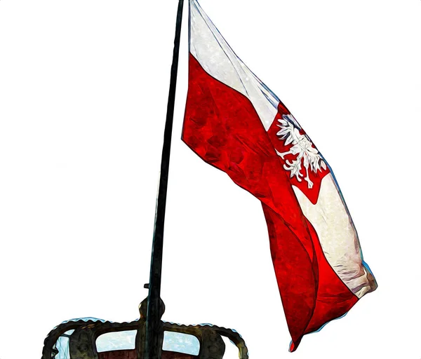 Polen Zwaaien Vlag Geïsoleerde Achtergrond Kunst Illustratie Tekening Vintage — Stockfoto