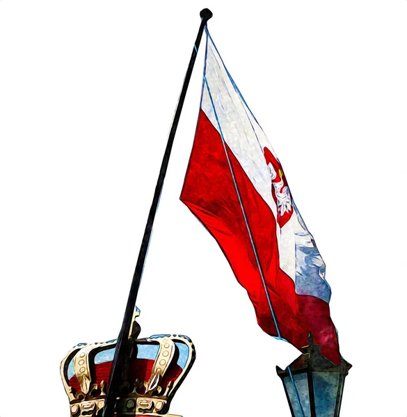 Polen Zwaaien Vlag Geïsoleerde Achtergrond Kunst Illustratie Tekening Vintage — Stockfoto