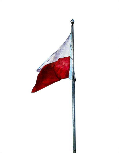 Polonia Ondeando Bandera Sobre Fondo Aislado Ilustración Dibujo Vintage — Foto de Stock