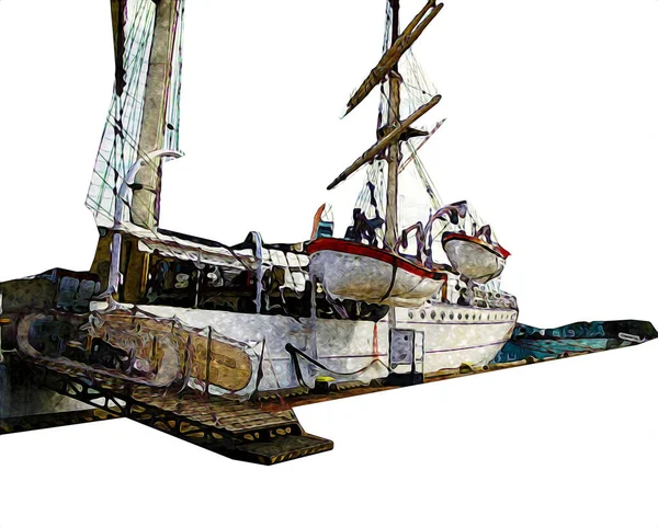 Antique Boat Sea Motive Drawing Handmade Illustration Art Vintage Drawing — Stock Photo, Image