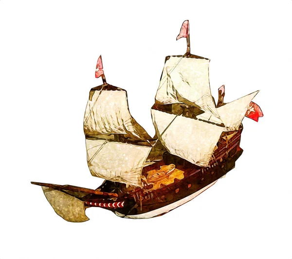 Barco Antiguo Mar Motivo Dibujo Hecho Mano Ilustración Arte Vintage — Foto de Stock