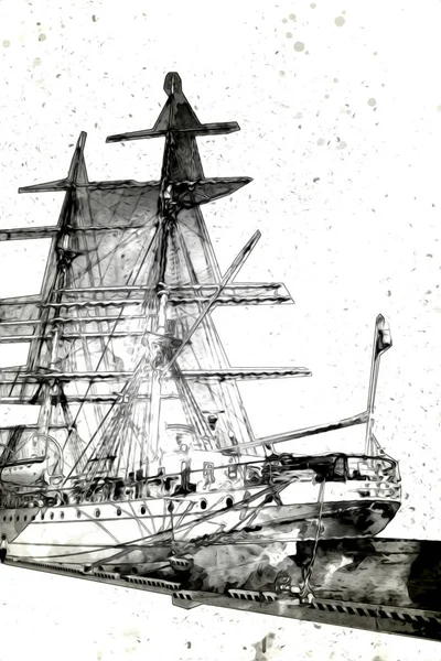 Antica Barca Mare Motivo Disegno Fatto Mano Illustrazione Arte Vintage — Foto Stock