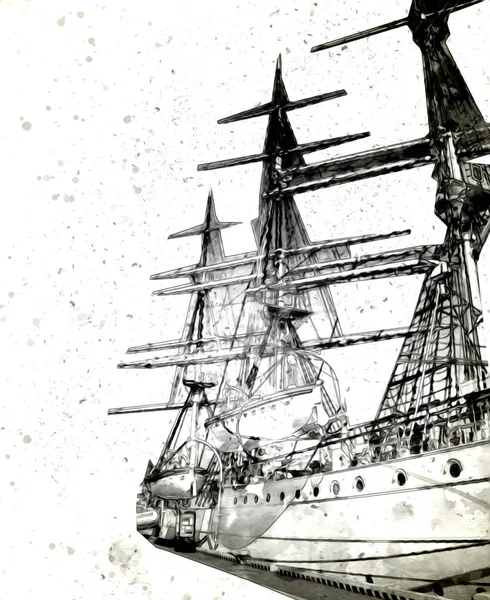 Antik Båt Hav Motiv Ritning Handgjorda Illustration Konst Vintage Ritning — Stockfoto