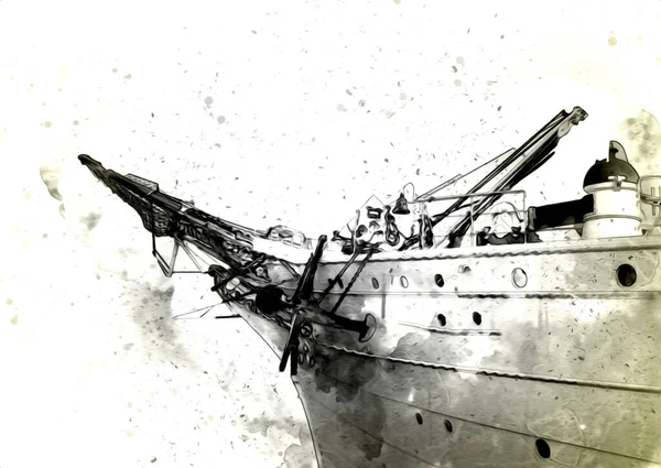 Antieke Boot Zee Motief Tekening Handgemaakte Illustratie Kunst Vintage Tekening — Stockfoto