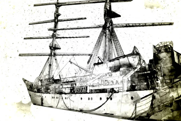 Antigo Barco Mar Motivo Desenho Artesanal Ilustração Arte Vintage Desenho — Fotografia de Stock