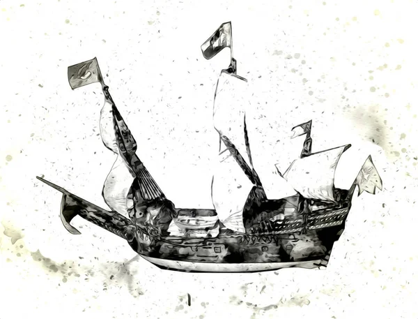 Antique Boat Sea Motive Drawing Handmade Illustration Art Vintage Drawing — Stock Photo, Image