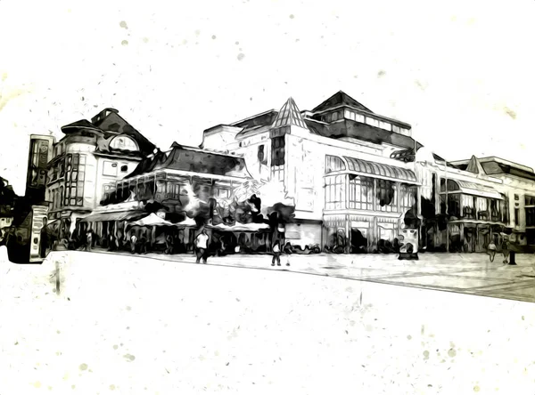 Praça Calçadão Arquitetura Marco Sopot Arte Ilustração Desenho — Fotografia de Stock