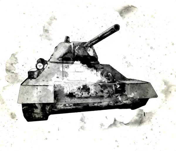 Vintage Tank Geïsoleerde Tekening Schets Kunst Illustratie — Stockfoto