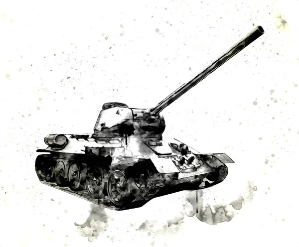 Vintage Tank Geïsoleerde Tekening Schets Kunst Illustratie — Stockfoto