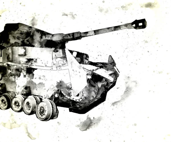 Vintage Tank Geïsoleerde Tekening Schets Kunst Illustratie — Stockfoto