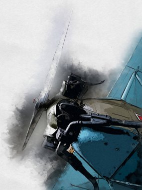 Beyaz arka planda izole edilmiş eski bir savaş uçağı.