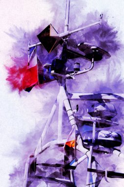 Donanma gemisinde askeri radar takibi, sanat eseri çizimi klasik.