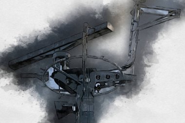 Donanma gemisinde askeri radar takibi, sanat eseri çizimi klasik.