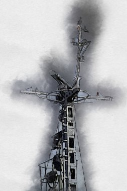 Donanma gemisinde askeri radar takibi, sanat eseri çizimi klasik.