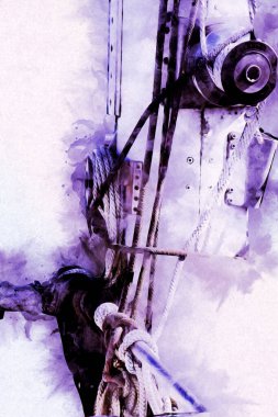 Yelkenli tekneler marina sanat illüstrasyonuna yerleştirildi.