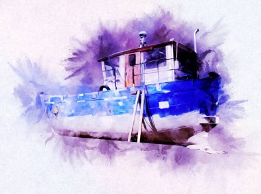 Yelkenli tekneler marina sanat illüstrasyonuna yerleştirildi.