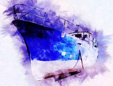 Yelkenli tekneler marina sanat illüstrasyonuna yerleştirildi.