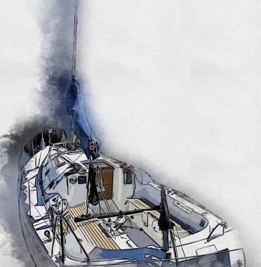 Yelkenli tekneler marina sanat illüstrasyonuna yerleştirildi.