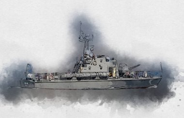 Askeri gemi, Atlantik Denizi 'nin engebeli çizimlerinden geçiyor.