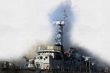 Askeri gemi, Atlantik Denizi 'nin engebeli çizimlerinden geçiyor.