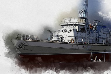 Askeri gemi, Atlantik Denizi 'nin engebeli çizimlerinden geçiyor.