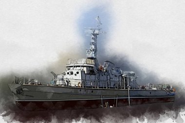 Askeri gemi, Atlantik Denizi 'nin engebeli çizimlerinden geçiyor.