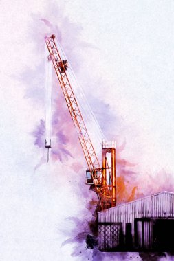 Şantiye iskelesi, klasik resim çizimi olan bir inşaat alanı.