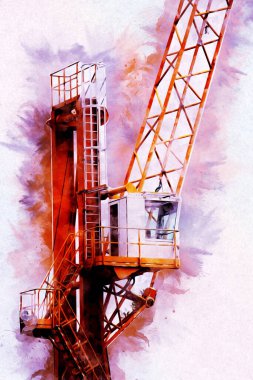 Şantiye iskelesi, klasik resim çizimi olan bir inşaat alanı.