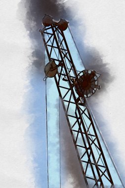 Şantiye iskelesi, klasik resim çizimi olan bir inşaat alanı.