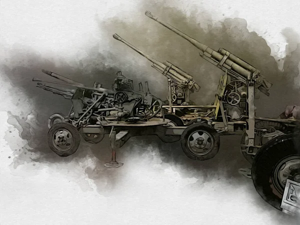 Luftabwehrgeschütz Kunst Illustration Militärische Zeichnung Skizze — Stockfoto