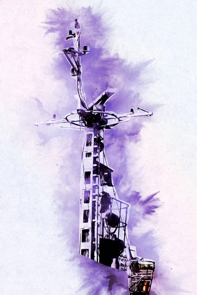 Radar Militar Vigilancia Aérea Buque Marina Ilustración Arte Dibujo Vintage — Foto de Stock