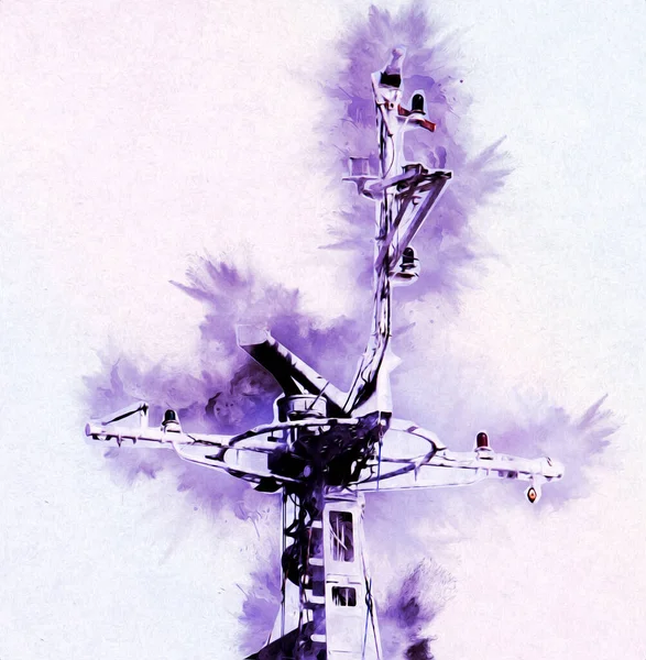 Militaire Radar Luchtbewaking Marineschip Kunst Illustratie Tekening Vintage — Stockfoto