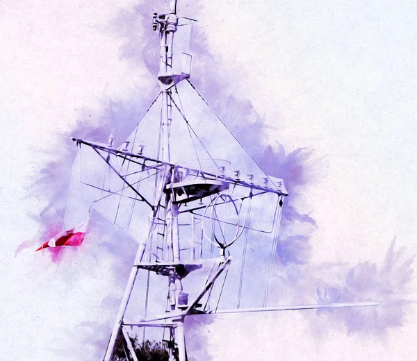 Radar Militar Vigilância Aérea Navio Marinha Arte Ilustração Desenho Vintage — Fotografia de Stock
