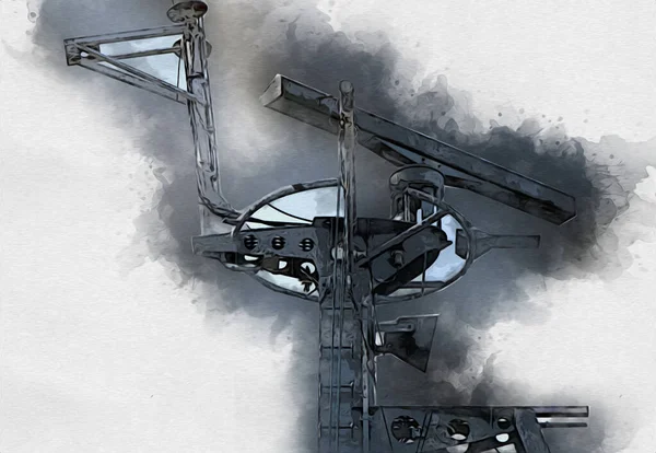 Donanma Gemisinde Askeri Radar Takibi Sanat Eseri Çizimi Klasik — Stok fotoğraf
