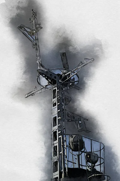 Radar Militar Vigilância Aérea Navio Marinha Arte Ilustração Desenho Vintage — Fotografia de Stock