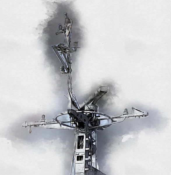 Військовий Радар Повітряного Спостереження Військово Морському Кораблі Художня Ілюстрація Малювання — стокове фото