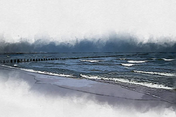 Krásná Pláž Bílým Pískem Přírodní Zázemí Pro Letní Dovolenou Ilustrace — Stock fotografie