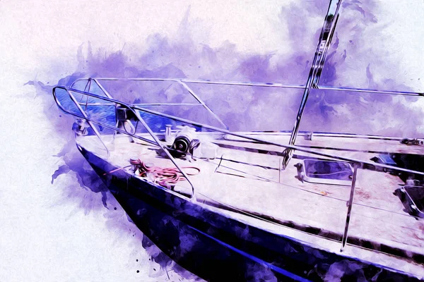 Segling Båtar Stuvade Marina Konst Illustration Vintage Retro — Stockfoto