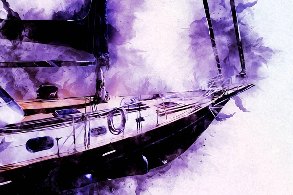 Вітрильні Човни Стоять Морі Художня Ілюстрація Старовинний Ретро — стокове фото
