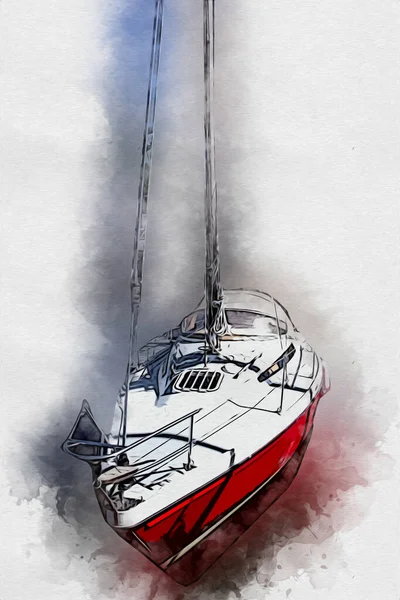 Sailing Boats Stowed Marina Art Illustration Vintage Retro — Stock Photo, Image