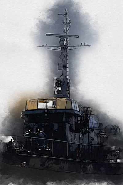 Στρατιωτικό Πλοίο Περνά Μέσα Από Την Τραχιά Ατλαντική Θάλασσα Εικονογράφηση — Φωτογραφία Αρχείου