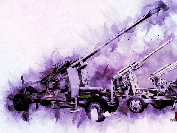 Campo Batalla Cañón Arte Militar Ilustración Dibujo Boceto —  Fotos de Stock