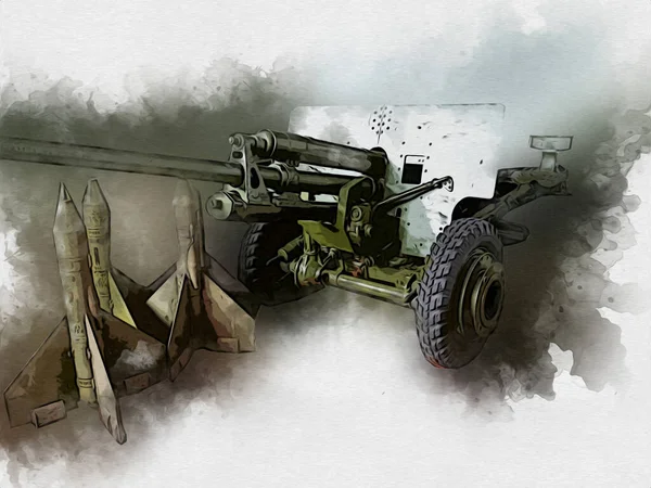 Battlefield Cannon Military Art Illustration Drawing Sketch — Stock Photo, Image